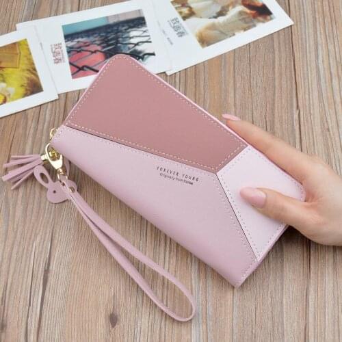 Geometric Luxury Brand Leather Women Long Zipper Coin Purses Tassel Design Clutch Wallet Female Money Credit Card Holder