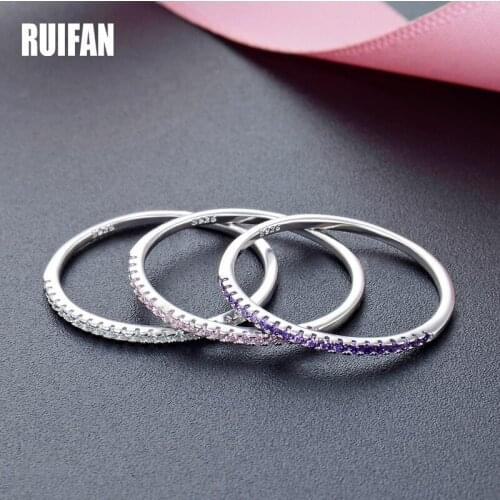 Ruifan 925 Sterling Silver Wedding Band Rings Zirconia Half Eternity Stackable Engagement Ring for Women White/Rose Gold YRI111
