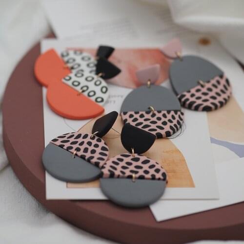 Trendy Fashion Big Size Dots Polymer Clay Abstract Pattern Geometric Dangle Stud Pendant Statement Earring For Women Jewelry