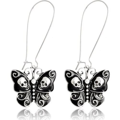 Punk skull Black butterfly Drop earrings skeleton dangle drop wire earrings fashion Jewelry for women orecchini