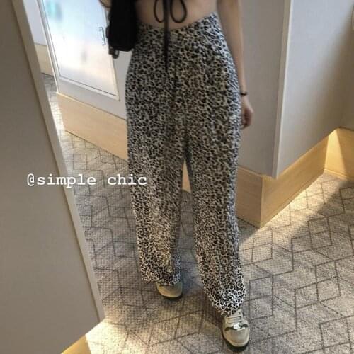 Chic Retro Leopard Print Slim Waist Comfort Chiffon Wide Leg Pants Casual Pants Summer Cargo Pants Women