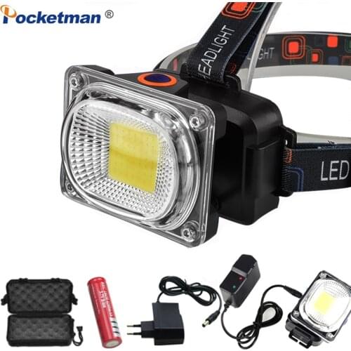 LED Rechargeable Headlight Super Powerful COB LED Headlamp DC Waterproof Head Lamp Use 18650 Battery Head Light Head Torch
