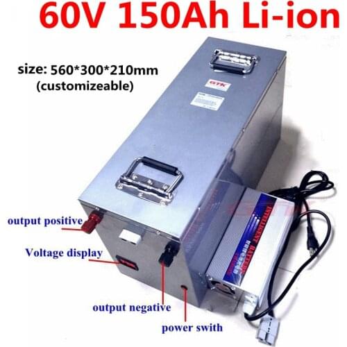 Waterproof 60V 150Ah 130Ah 120Ah 100Ah lithium-ion battery pack with 100A BMS for motorcycle energy storage solar++10A charger