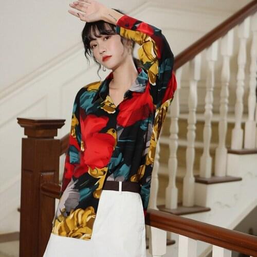 Spring And Summer Casual Vacation Style Floral Long Sleeves Top Women Retro Chiffon Shirt