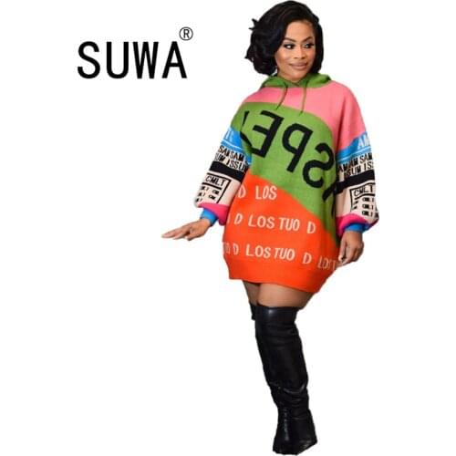 Women Dresses 2020 Fall Winter Clothing Letter Printed Long Sleeve Pullover Sweatshirt Top Free Shipping Lady Mini Dresses