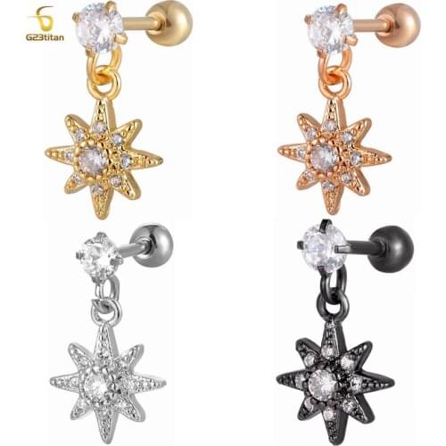 16G Stainless Steel CZ Flower Ear Studs For Women Pendientes Cartilage Daith Piercing Ear Plug Jewelry Gifts Hanging Earring