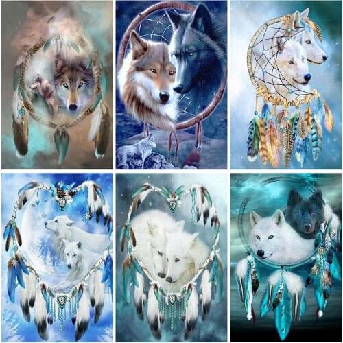 2020 New Animals 5D DIY Diamond Painting Wolf Feather Full Square/Round Rhinestone Diamond Embroidery Mosaic Painting Decor Gift