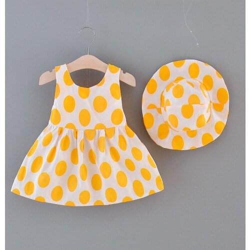 2020 Newborn Baby Summer Dresses Casual Pretty Infant Kids Baby Girls Dot Bow Sleeveless Clothes Princess Party Dress + Sun Hat