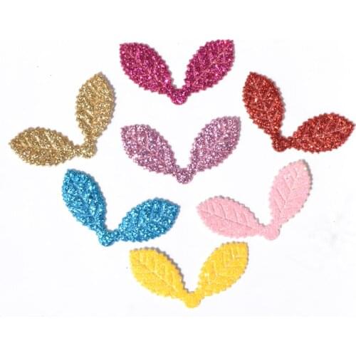 40PCS Mixed Colors 20*35mm Glitter Leather Padded Leaf Felt Appliques for DIY Sewing Supplies Kids Craft Accessorie K09
