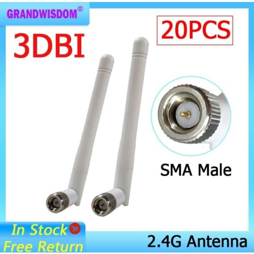 20pcs 2.4GHz WIFI Antenna 2dBi-3dbi Aerial SMA Male connector wi fi antena 2.4 ghz antenne wi-fi for Wireless Router antenas