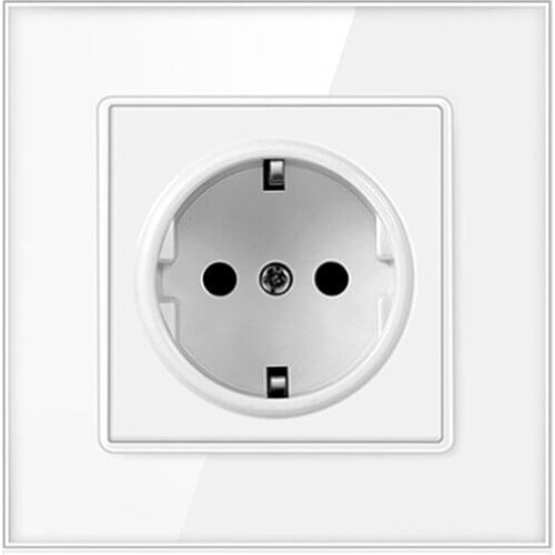 White 86 Type Wall Electrical Popsocket German Standard Crystal Glass Panel Wall EU Socket Power Outlet AC110-250V 16A