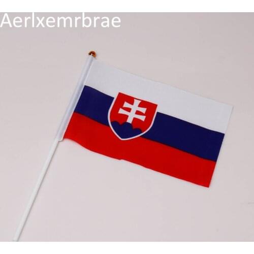 Free shipping 100pcs Slovakia Hand Flag National Slovakia Hand Flag 14*21cm Polyester Banner Custom Hand flag
