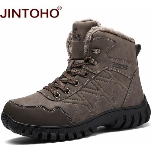 JINTOHO Winter Genuine Leather Work Shoes Fashion Men Winter Boots Male Snow Boots Brand Mens Ankle Boots Snow Shoes Men Booties