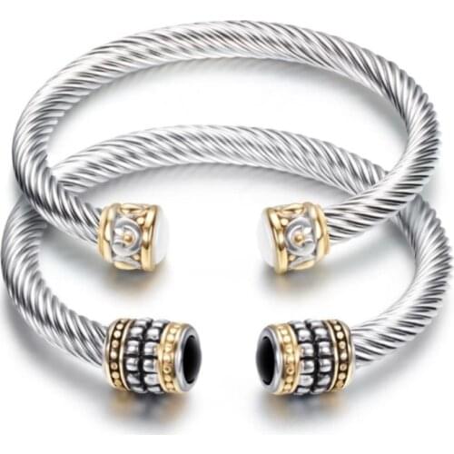 2021 Hot Sale Simple semi-precious gemstone jewelry Crystal from Swarovskis Vintage Titanium steel bracelet Fit Women and Men