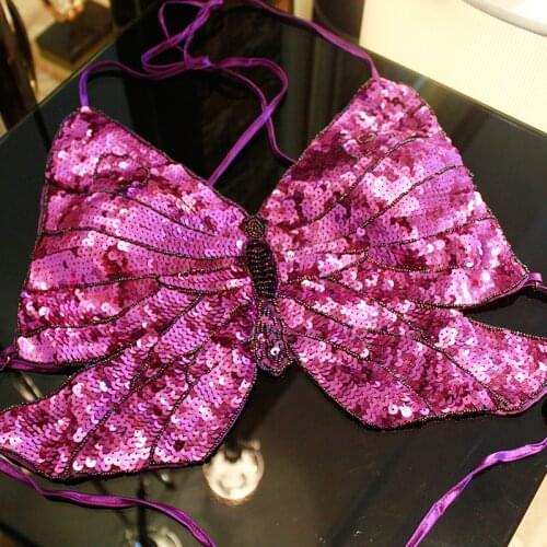 DJGRSTER 2021 New Sexy Women Pole Dancing Costume Butterfly Bellyband V-Neck Sequins Bandage Bra Nightclub Ds Dance Costumes