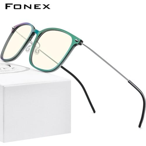 FONEX Anti Blue Light Blocking Glasses Women Antiblue UV Protection Computer Eyeglasses Men FAB010 (Nylon Frame B Titanium Arm)