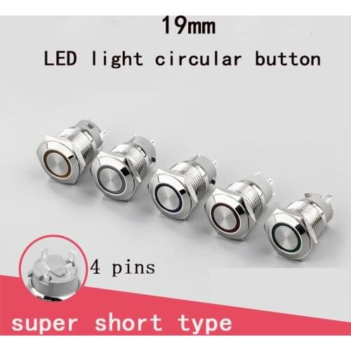19mm Brass Metal push button Waterproof Flat circular LED light short button self-recovery small push button 1NO power switch
