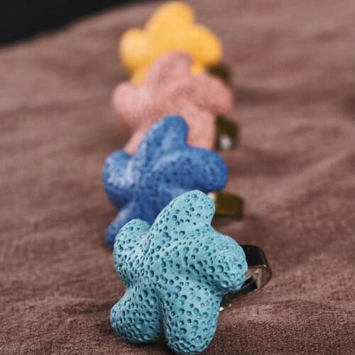Colorful Starfish Volcanic Lava Ring Adjustable Essential Oil Jewelry Ring Yoga Meditation Accessories For Women Gifts
