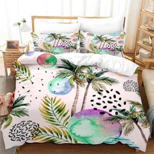 Summer Coconut Tree Bedding Sets Quilt Covers Duvet Cover Healing King Size Queen Sizes Comforter Sets 3Pcs Microfiber Fabric