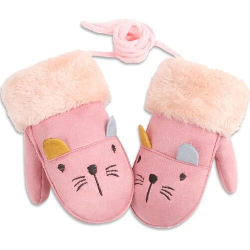 Cute Cartoon Kids Gloves Winter Plus Velvet Plush Thicken Mittens Boy Girls Children Warm Suede Windproof Full Finger Gloves
