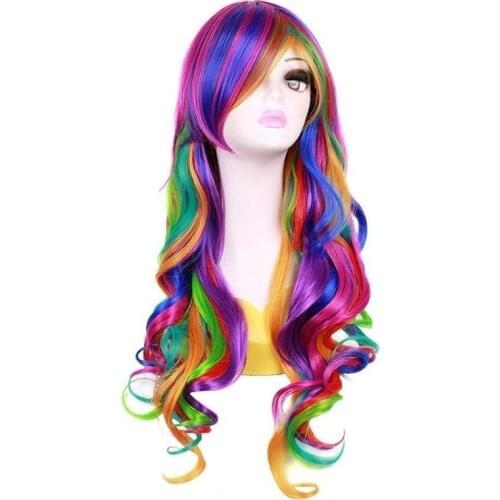 Multicolor Cosplay Wig For Women Girls Gradient Harajuku Long Wavy Halloween Anime Wig Synthetic Hair 72cm C18C1