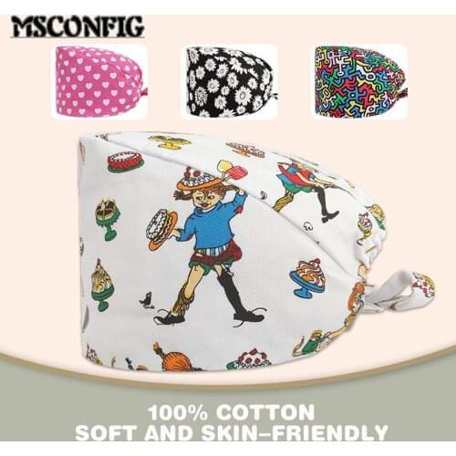 Cartoon Girl Fashion Pure Cotton Surgical Cap Nurse Cap Veterinary Pet Beauty Salon Ophthalmology Hospital Clinic Clinical Cap