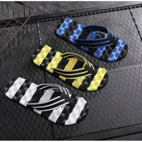 Men Big Size Slippers 2021 Summer Beach Casual Stripe Flip Flops Shoes Sandals Male Shoes Hollow Soft Slipper Flip-flops Outdoor