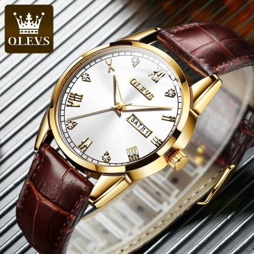 Top Brand OLEVS Luxury Diamonds Watch Men Quartz Business Male Watch Luminous Leather Waterproof montre homme Relogio Masculino
