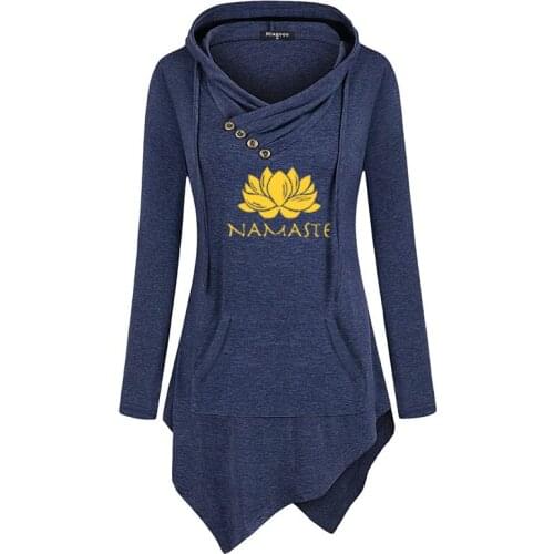 2021 New Fashion Namaste Funny Print Women Style Casual Long Sleeve Sweatshirt Hoodies Irregular Clothing Plus Size