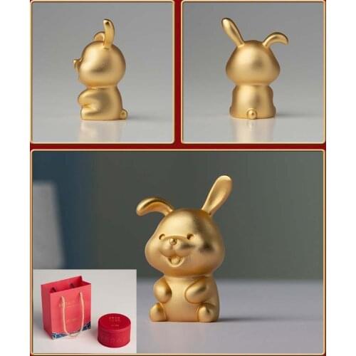 CHINA Foreign Business Gift # Limited Edition Mascot Talisman Auspicious GOOD LUCK 24K gold-plating Zodiac Rabbit carving ART