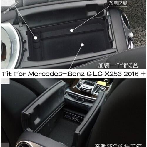 Lapetus Armrest Box Tray Secondary Storage Box Cover Kit Accessories Fit For Mercedes-Benz GLC X253 2016 2017 2018 2019 Plastic