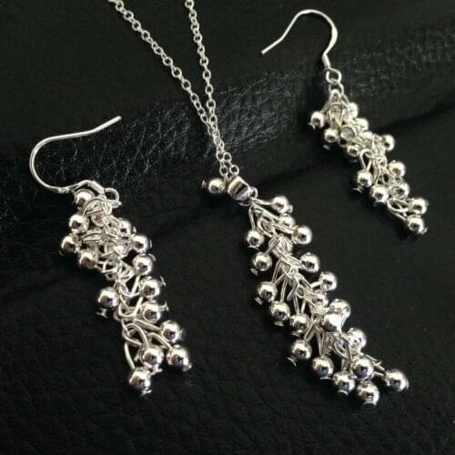 Lose Money Sale Grapes Shape Silver color Jewelry Sets Necklace Earrings 18 inch Women Luxury Grapes joyas de fee jewelry