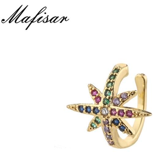 Mafisar Trendy CZ Clip on Earrings Earcuffs for Women Gold Color C Shaped Stackable CZ Ear Cuff No Pierced Party Wedding Jewelry