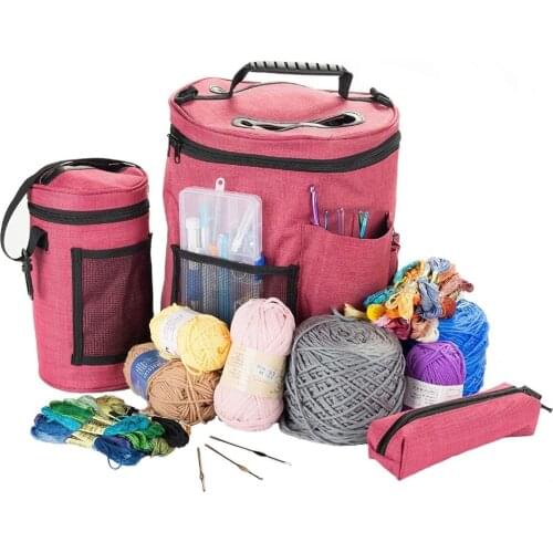 Wool Canvas Storage Organizer Bag for Knitting Needles Yarn Ball Crochet Supplies Organizer Tote for Weave Tools Crochet bag