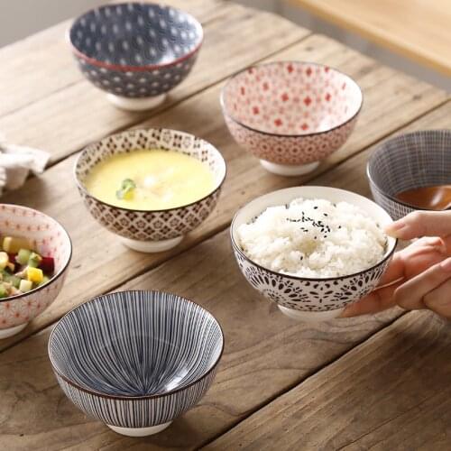 Nordic machine-printed under-glazed ceramic tableware Japanese creative 4.5-inch high-foot anti-scald soup bowl millet rice bowl