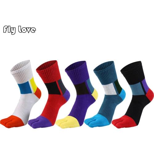 Sport Five Toe Socks Compression Colorful Young Antibacterial Breathable Cotton Crew Casual Men Socks With Toes EU 39-44