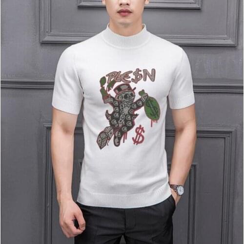 Rhinestones Fashion Man Knitted Pullover Winter O-Neck Short Sleeve Men Casual Sweater