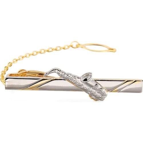 XKZM silvery gold Men Vintage Pipe music sax Style Tie Clip for Men Commercial Necktie Bar Clips Pin High Quality