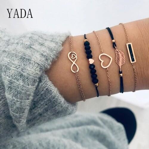 YADA Gifts 5 PCS/SET Love Heart Gold Bracelets&Bangles For Women Bracelets Charm Friendship Crystal Jewelry Bracelet BT200010