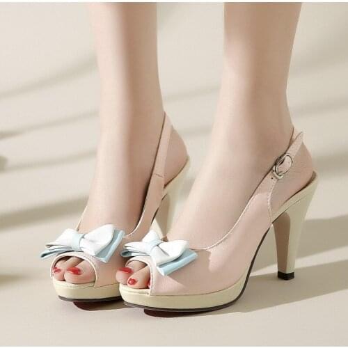 YMECHIC 2018 Summer White Pink High Heels Slingbacks Peep Toe Butterfly-knot Spike Heel Party Ladys Shoes Women Pumps Plus Size