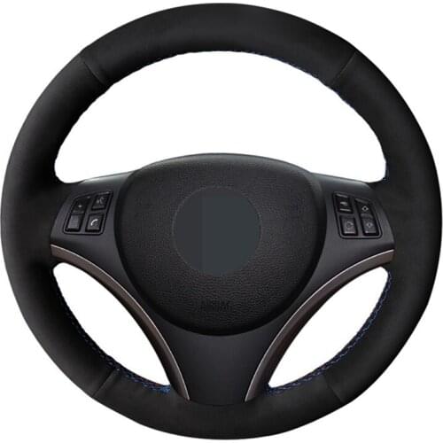 Car Steering Wheel Covers Hand-Stitched Black Genuine Leather Suede For BMW E90 E91 E92 E93 X1 E84 E87 E81 E82 E88