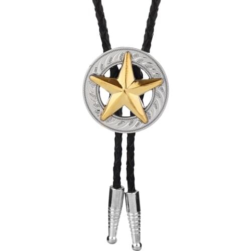 Western Cowboy Bolo Tie Texas Pentagram Zinc Alloy Leather Collar Rope Birthday Banquet Wedding Gifts