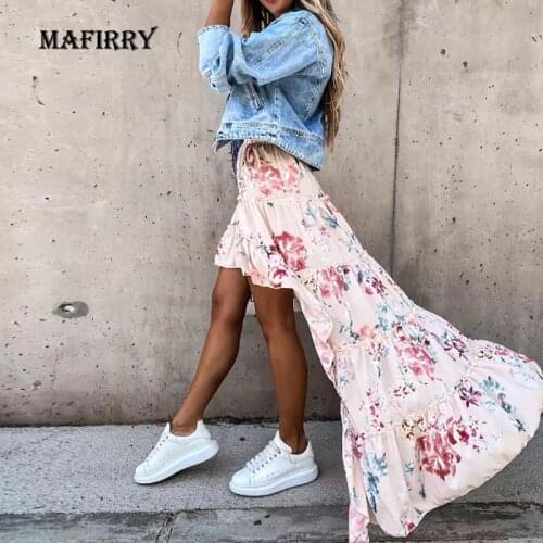 2021 New Bohemian Asymmetrical Long Skirt Summer Girls Hollow Out Print Skirts Women Casual Holiday Beach Slim Fit Skirt Vestido