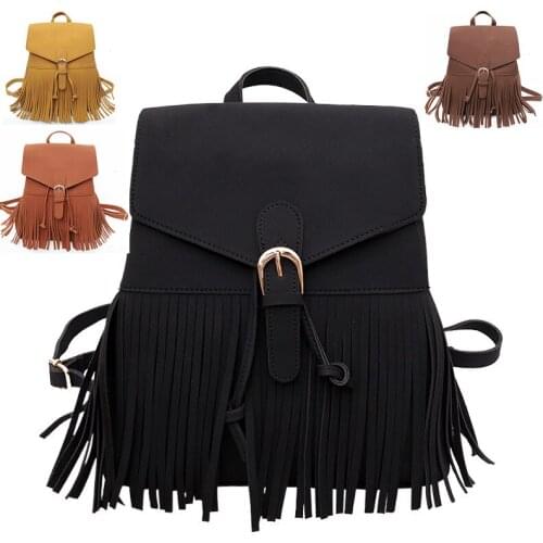 CFUN YA New Women Tassel Backpacks PU Summer Teen Girl Bag Vintage School Bagpack Travel Backbags Umbrella Mochilas Sac A Dos
