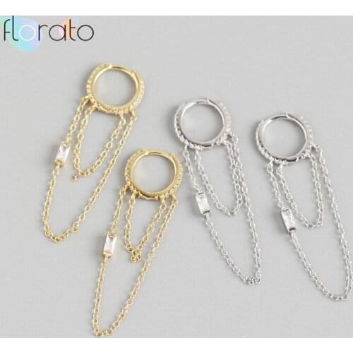 S925 Double Chain Earrings, Gold Chain Hoop Earrings, Silver Chain Hoop Earrings, Gold Hoops, Huggies, Dainty Gold Hoops