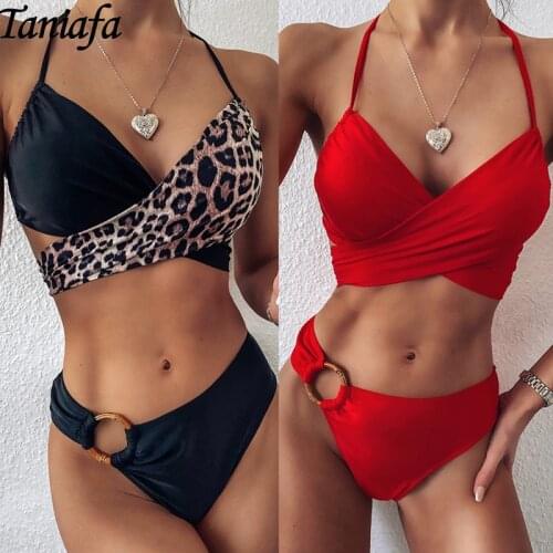 Women Fashion Leopard Printed Stitching Two Piece Swimsuit Bikini Sets Swimwear Bathing Suit Ladies Bandage Beachwear