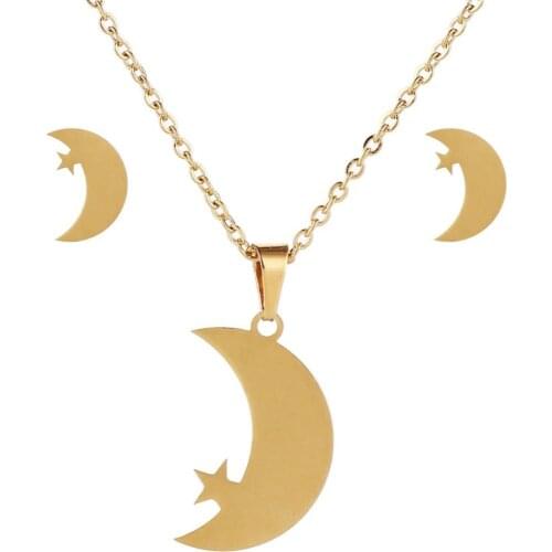 ORCHYO Gold Color Moon Pendant Necklace With Earrings Stainless Steel Jewelry Sets Women/girls USA Russia Best Gift Wholesale