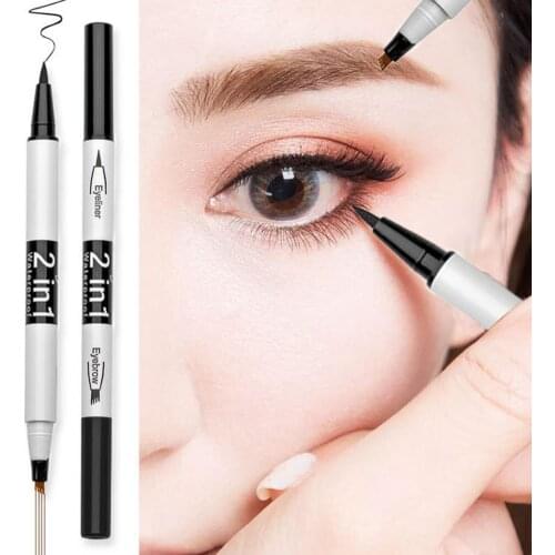 1.8ML Eyebrow Pen Four Forks Smudge-proof Two-headed 2 in 1 Black Eyeliner for Girl