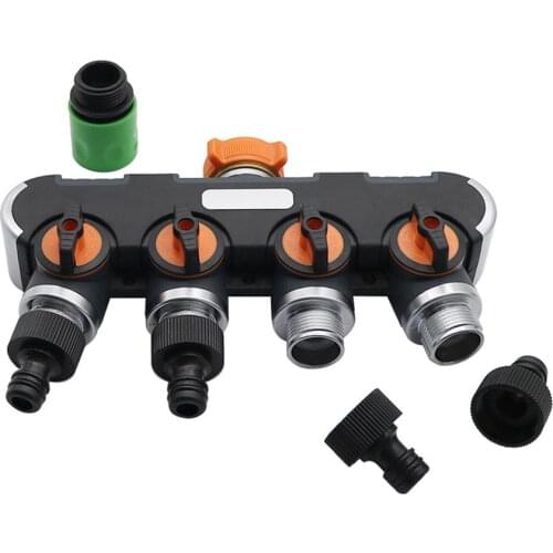 1pc 3/4 Inch Thread 4 Ways Water Hose Splitters With Valve Garden Agriculture Irrigation Water Pipe Diverter Water-Tap Fittings