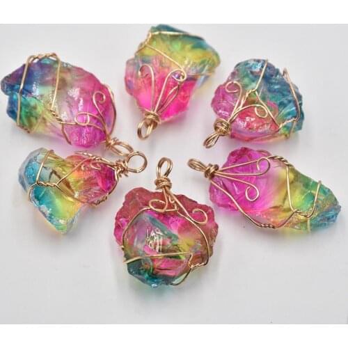 2021 fashion good quality natural Rainbow crystal quartz Irregular pendants for jewelry Accessories making 6pcs/lot Wholesale